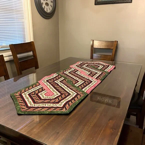 Handmade Christmas Table Runner 19x57 Holiday Decor Used Quilted Reversible