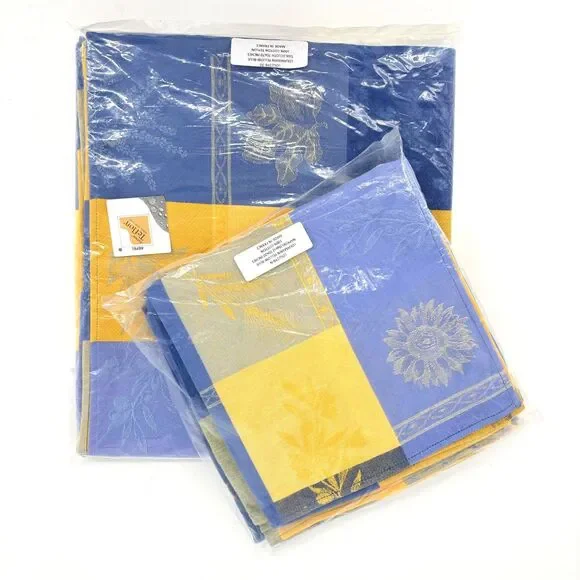 La Maisonnette French Provencal Yellow Blue Tablecloth 70x70