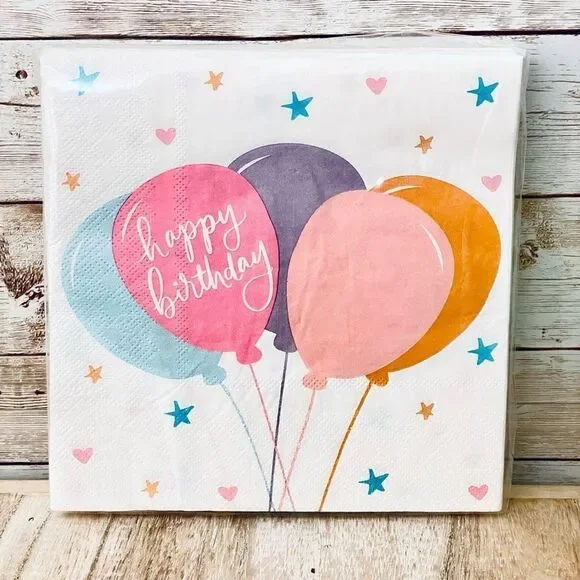 NWT Dayna Lu White Happy Birthday  Colorful Balloons 40 Pack 3 Ply Paper Napkins