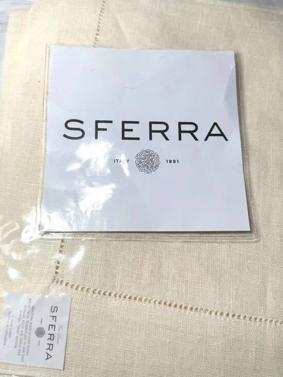 Sferra Festival Placemats Set of 4 14x20 Eggshell 100% Linen Hemstitch