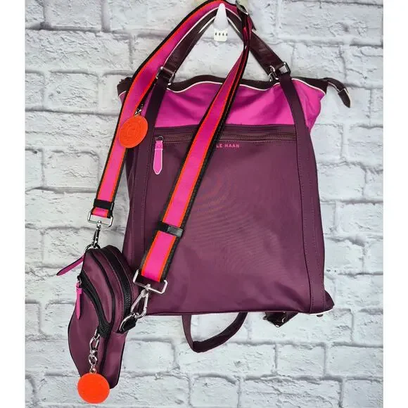 Cole Haan Nylon Convertible Backpack & Crossbody Travel Set Pink Purple