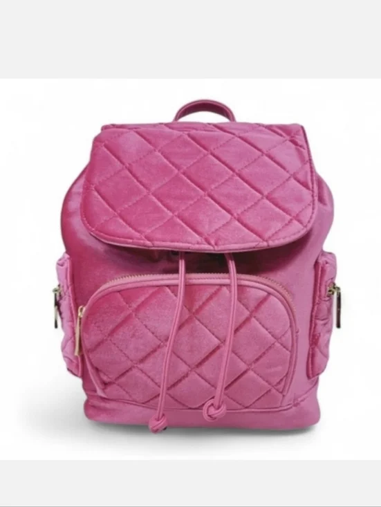 Fuschia Pink Quilted Bucket Backpack Purse