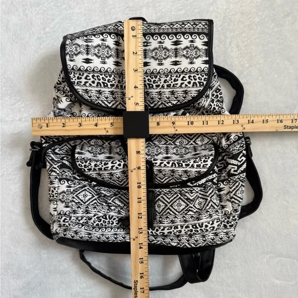 Geometric Print Canvas Backpack with Front Buckle Closure