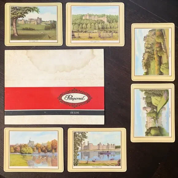 Pimpernel VTG Set of 6 Famous British Castles Cork Backed Placemats With Box