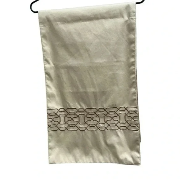 Dinning Room Table Runner Solid Cream With Gold Geometric Trim  84 x 14 Inches‍‎