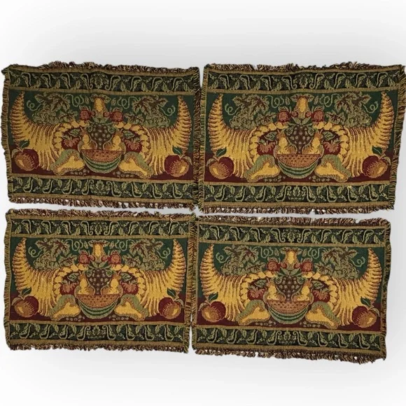 Elegant tapestry‎ Thanksgiving cornucopia Dining Table Placemats Green gold red
