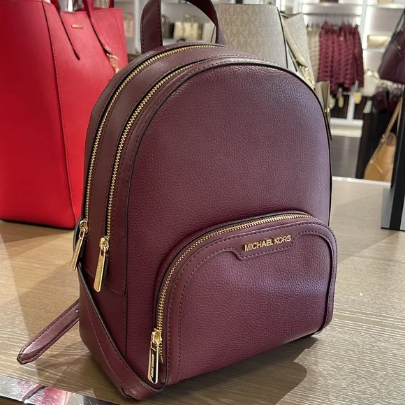 Michael Kors Jaycee Medium Pebbled Leather Backpack Oxblood/Golden NWT