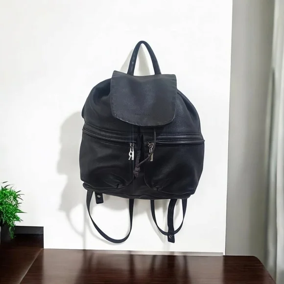 BRUNO ROSSI Black Leather Backpack Purse Bag