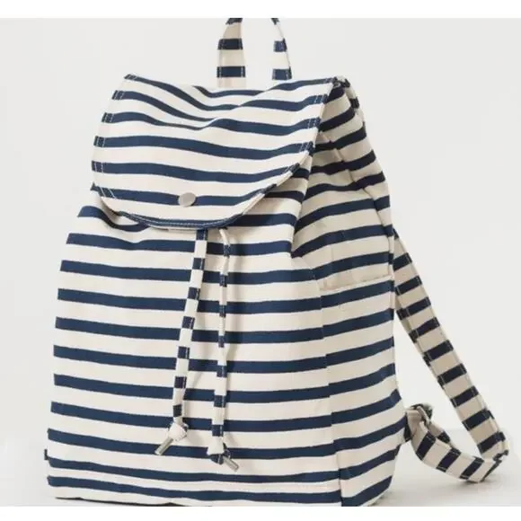 Baggu Blue White Cotton Canvas Sailor Stripe Backpack Sacre Coeur Nautical Boho
