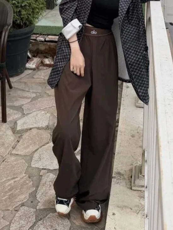 ALO Yoga Suit Up Trouser Espresso Brown🛒Wide Leg Relaxed Fit Pants💵Regular