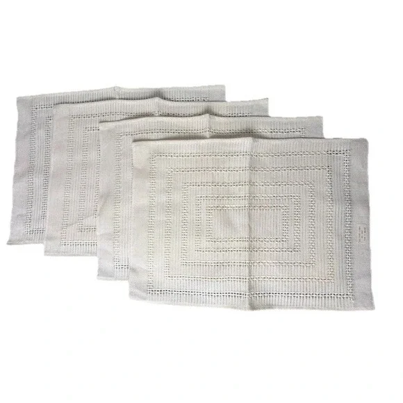 Set 4 Vintage Irish Linen Hemstitched Openwork Placemats Table Topper White