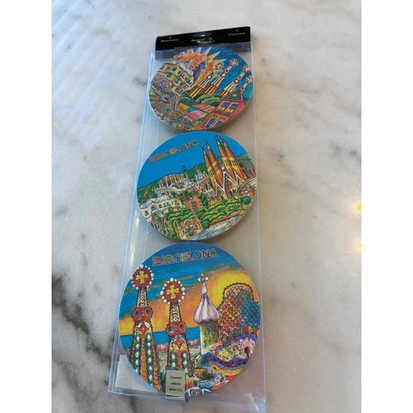 Barcelona Spain Coasters Set‎ of 6 Gaudi Park Güell Sagrada Familia Mosaic New