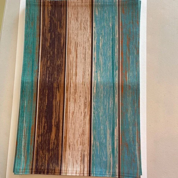 Rustic Wood Fabric‎ Placemat Set of 6 Brown, Cream, Blue 12x18