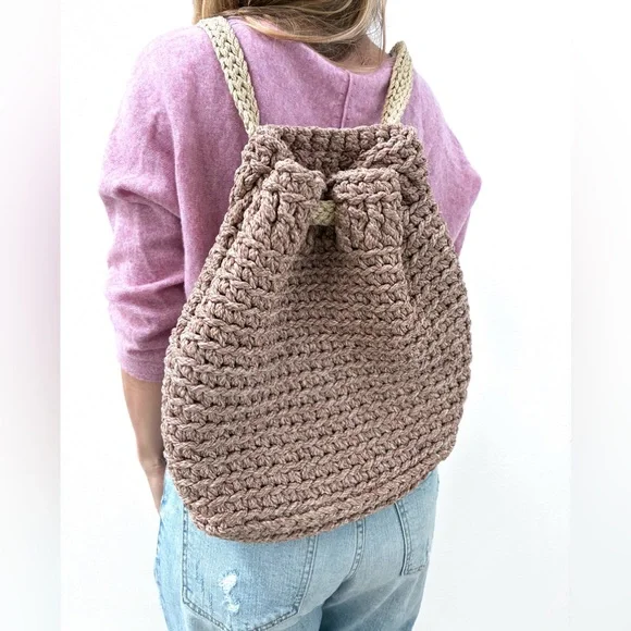 Crochet Drawstring Boho Backpack (NWOT)