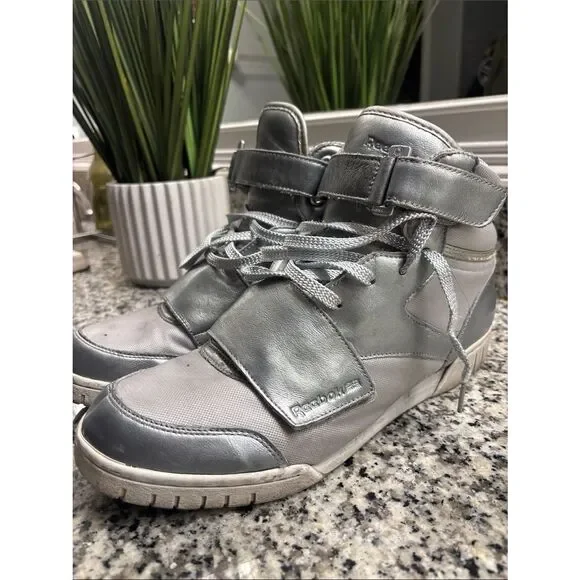 Reebok Metallic Silver High-Top Sneakers with Strap