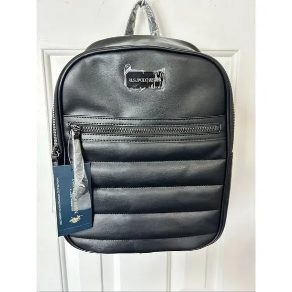 Us polo assn black faux leather backpack travel backpack NEW