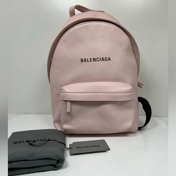 Balenciaga Smooth Calfskin Logo Small Everyday Backpack Light Rose Black