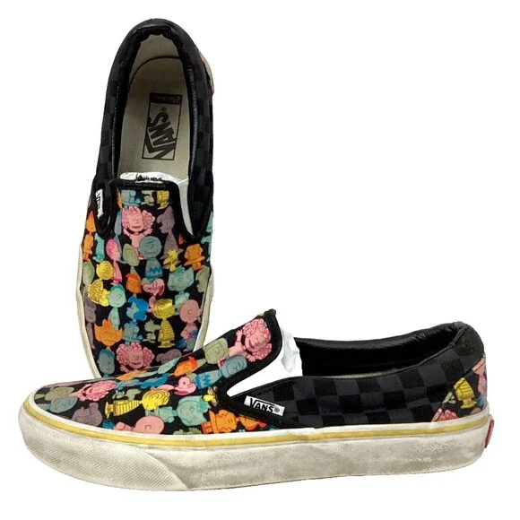 Vans-Charlie Brown-Men Sz 8- Colorful Characters-Black Checkered-Low Skate Shoes