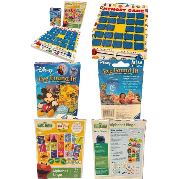 Disney Memory Game + Sesame Street Bingo Bundle Kids Educational Games‎ Lot 3