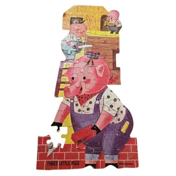 Vintage 1960s HG Gilmar Whitman Canister 4 Puzzles Red Riding Hood Rapunzel Pigs