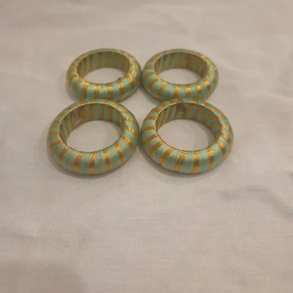 Light Green Gold Striped Napkin Rings Set of 4