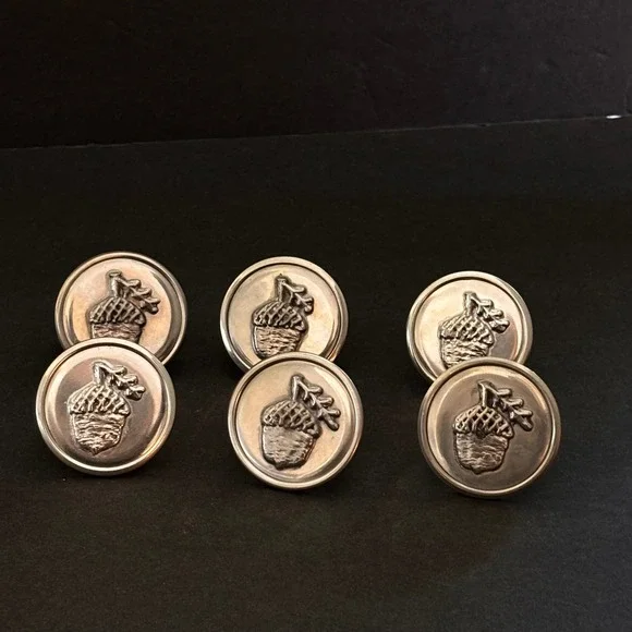 Handmade Pewter Acorn Napkin Rings Set 6 Artist Signed 1980s Vintage