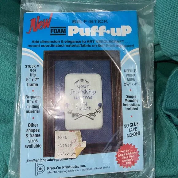 NEW 1980s Pres-On Self-Stick Foam Puff-Up Mat Board R-57 5x7 Needlework 13798