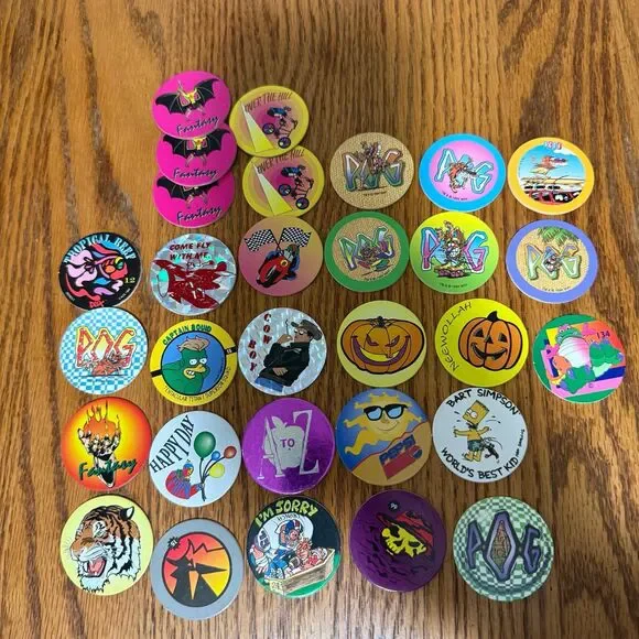 Lot of 30 colorful cool Pogs characters Vintage Advertising Game 90s