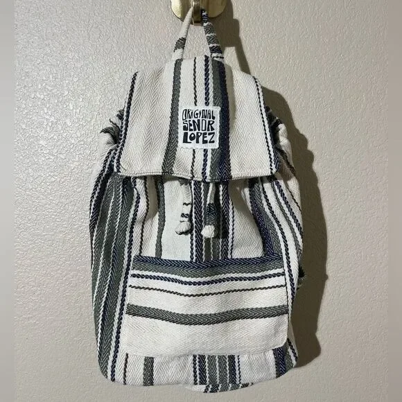 Original Senor Lopez Backpack with Black, White, and Gray Stripes