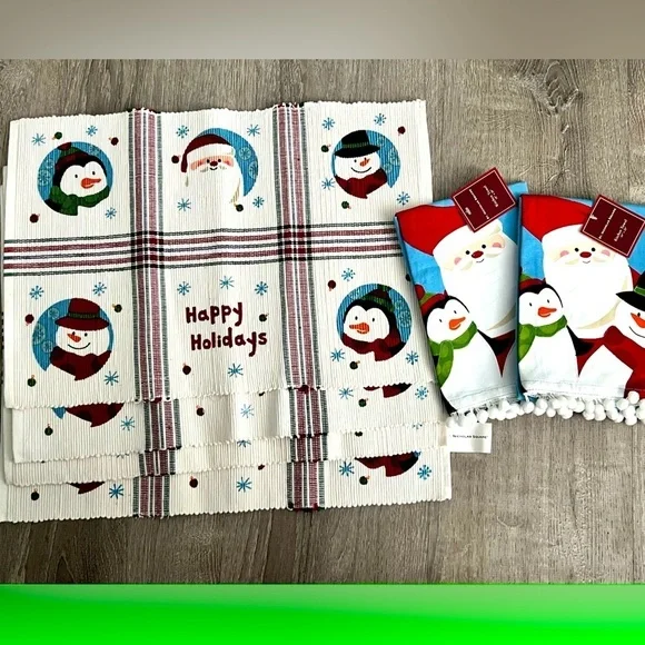 St Nicholas Square Christmas’s snowman Penguin kitchen towels / placemats set