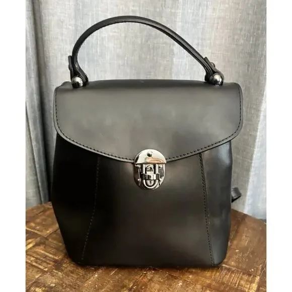 Luana Ferracuti Italy Leather Convertible Black Backpack