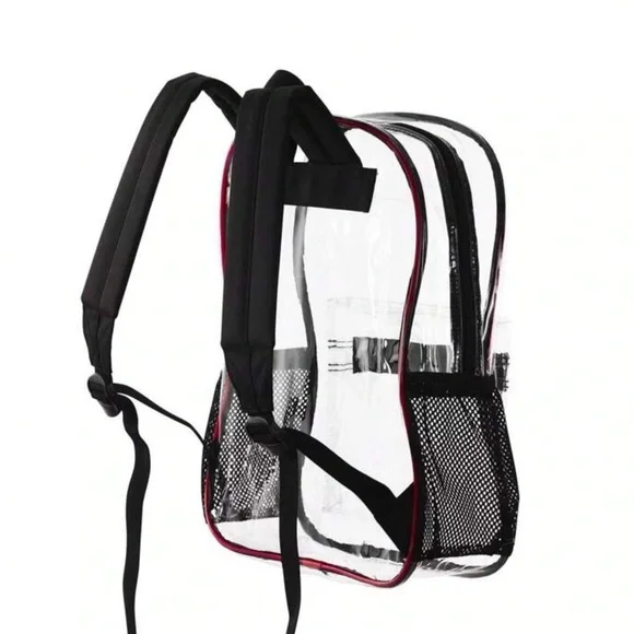 Transparent Heavy Duty Backpack with Black and Red Contrast Seams