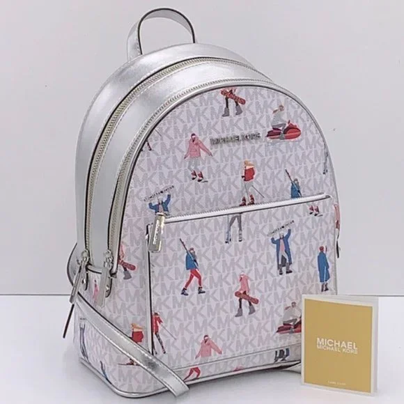 Michael Kors Jet Set Girls Adina Medium Backpack Bright White Silver Multi