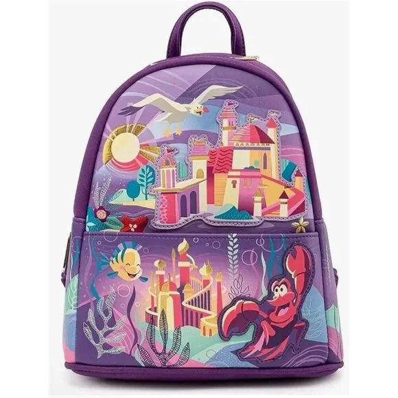 Loungefly Disney Little Mermaid Ariel Castle Backpack Sebastian Flounder Scuttle