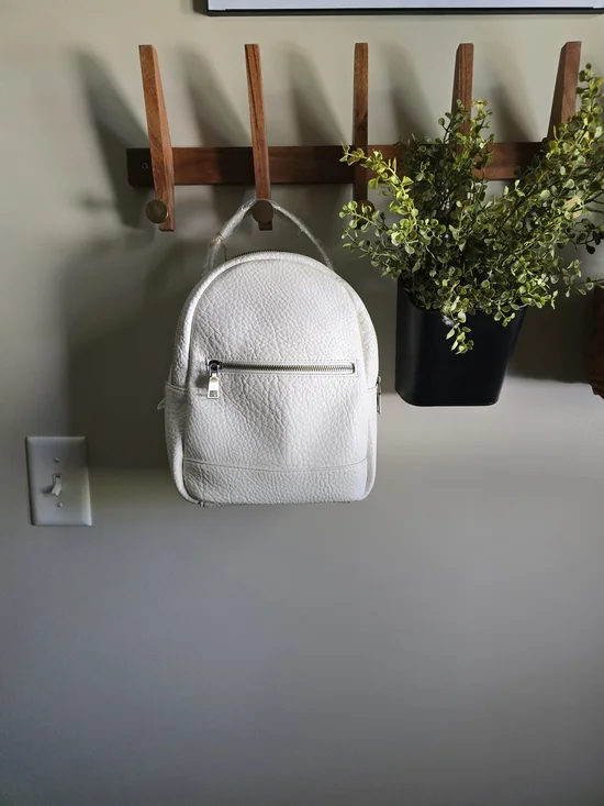 🔥 🍓 Ampere Creations White Vegan Leather Mini Backpack - Classic Women's Bag