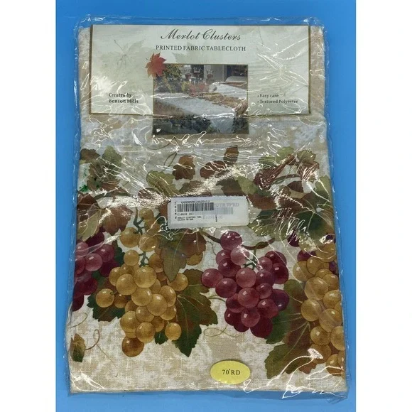 Benson Mills Tablecloth Vtg New In Pkg Merlot Clusters 70
