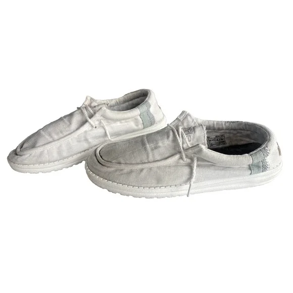 Hey Dude Mens Wally Linen Casual Lightweight Slip On Shoes Size 12 Natural White