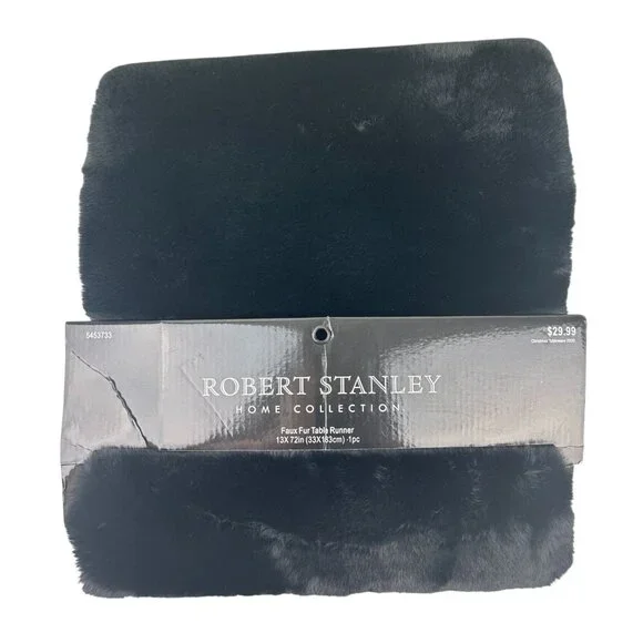 Robert Stanley Black Faux Fur Table Runner Home Holiday Collection 13x72 NEW