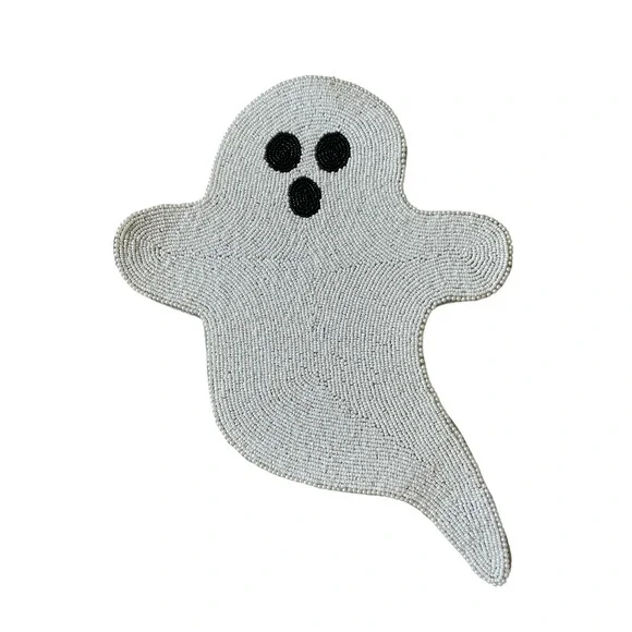 Tahari Beaded White Ghost Placemat Charger 17in Chic Halloween Decor NEW