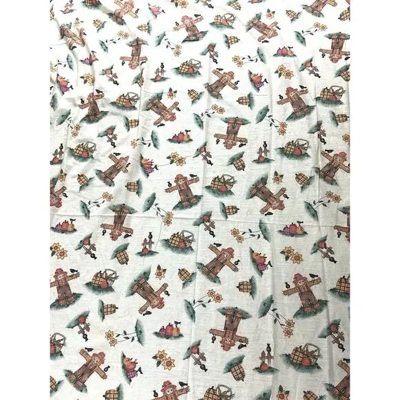 Fall Scarecrow Pumpkin Harvest Tablecloth 56x98” Autumn Thanksgiving Fabric