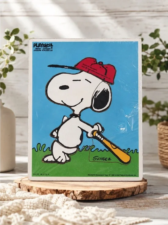 Vintage Playskool Snoopy Baseball Puzzle Peanuts Nursery Decor Retro Toy USA
