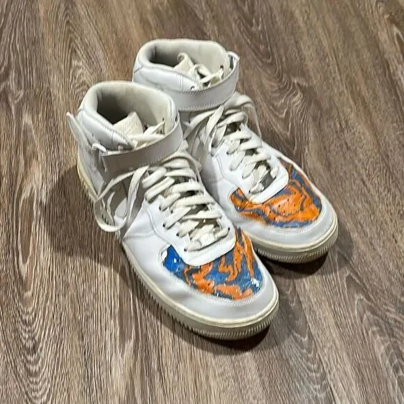Nike AF1 hi top custom white blue orange 11.5