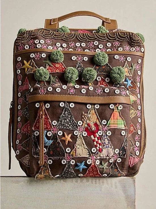 NWT Free People x The Falls Bexley Pom Pom Beaded Boho Backpack