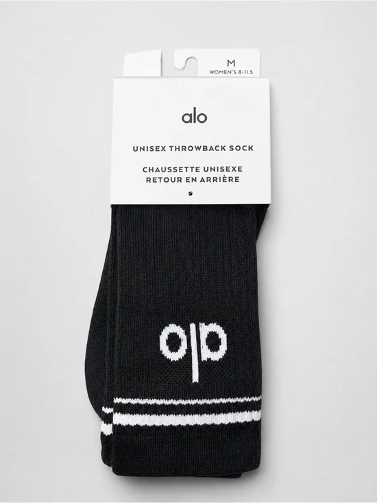 Alo Yoga Throwback Socks Charcoal Ivory Logo Crew Unisex Size M NWT