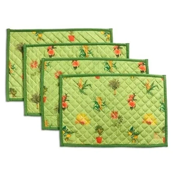 Coniglio Palm Beach Placemats Set Of 4 Reversible Tropical Print/ Green NWT $250