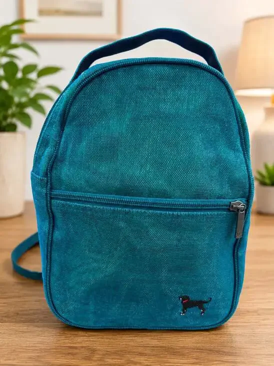 Smateria Teal Mini Backpack Recycled Mesh Zip Travel Daypack Dog Logo