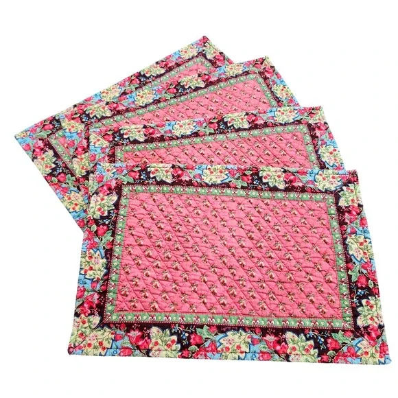 Vera Bradley Placemats Set of 4 PINK PANSY Floral Quilted Reversible