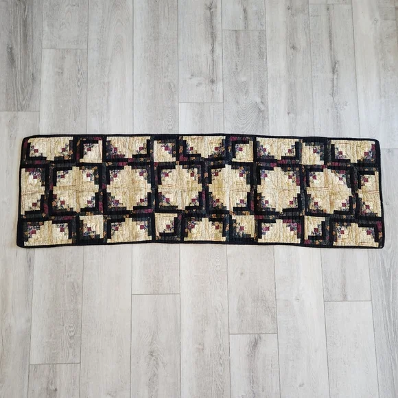 Handcrafted Farmhouse Handmade Quilted Table Runner Multicolor Black Tan Pink