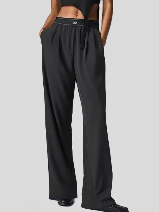 NWT Alo Yoga Black Wide Leg Pants 🌈Women's XS Classic Athleisure Trousers🌼