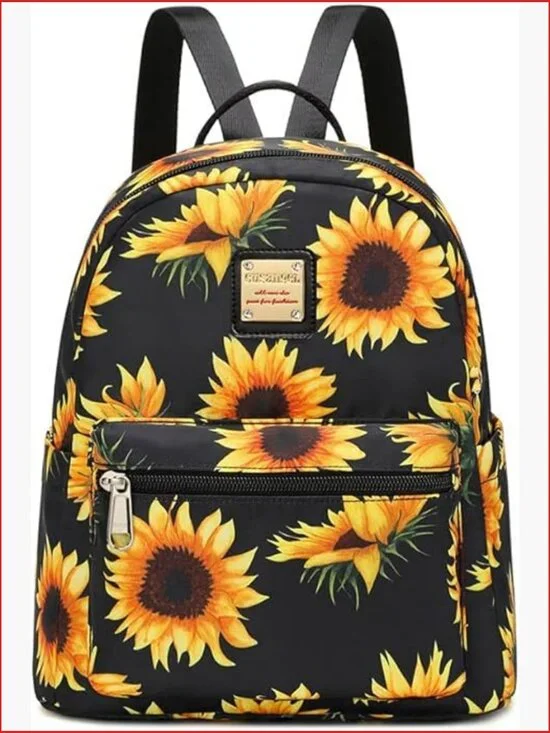 Mini Backpack Purse for Women with Water Bottle Pockets, Sunflower Print